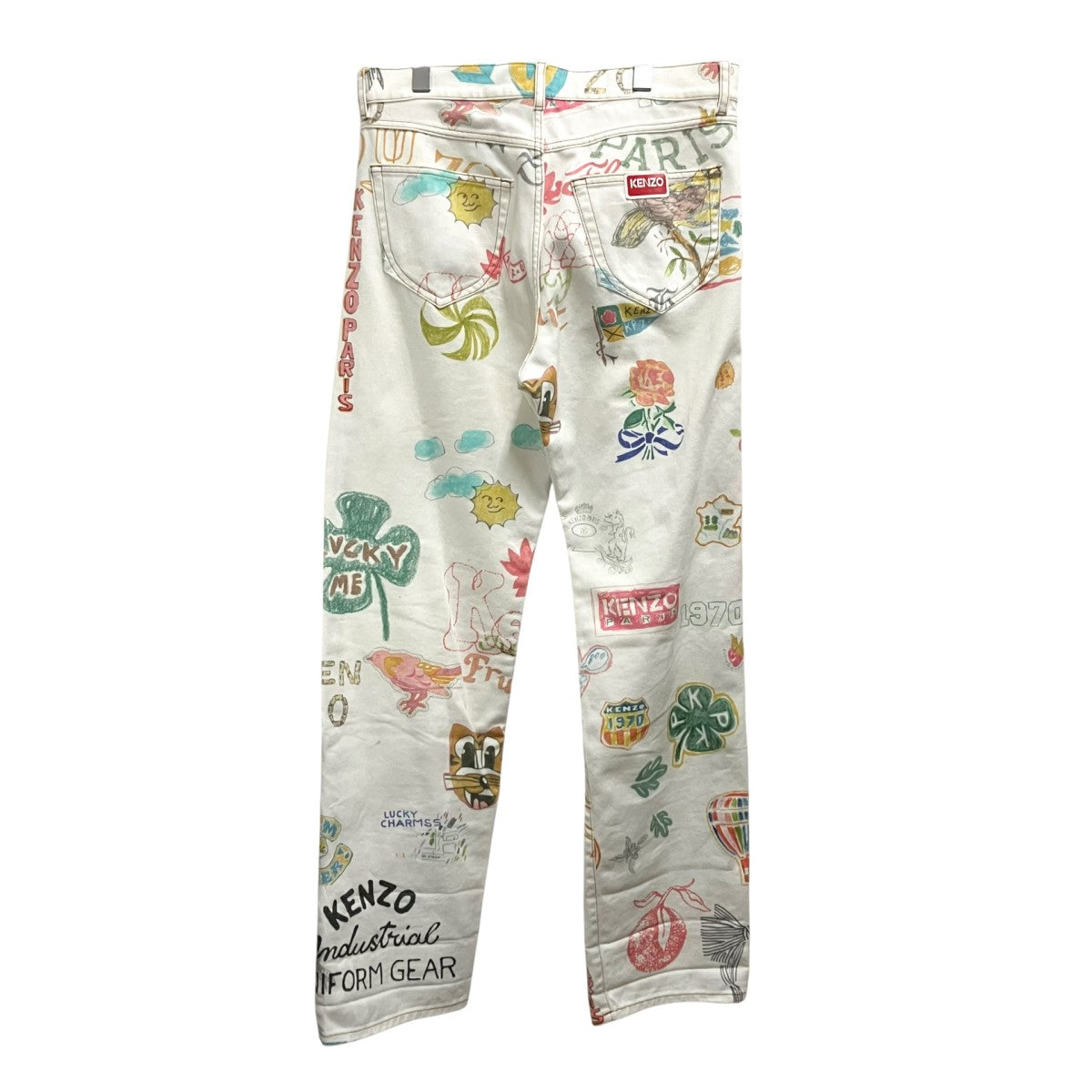 KENZO DRAWN VARSITY ASAGAO STRAIGHT総柄ペイントストレートパンツFE55DP3319I3 古着・中古-2枚目のアイテム画像