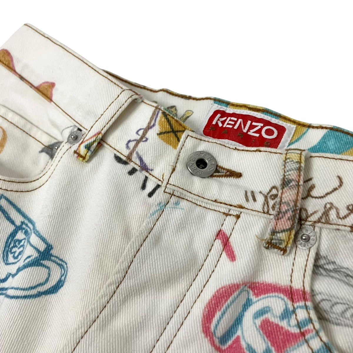 KENZO DRAWN VARSITY ASAGAO STRAIGHT総柄ペイントストレートパンツFE55DP3319I3 古着・中古-3枚目のアイテム画像