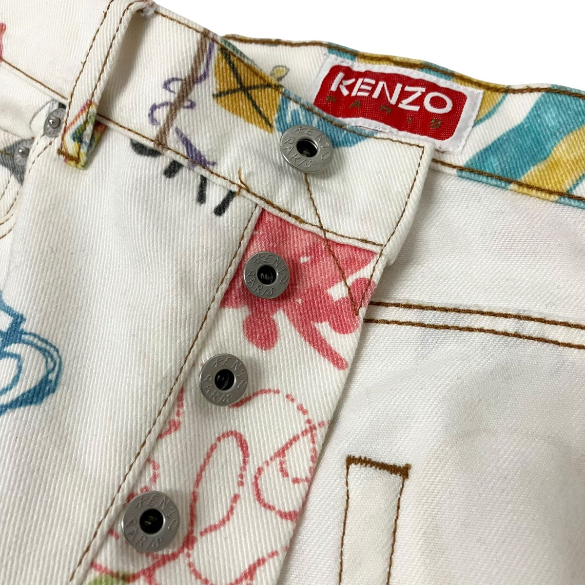 KENZO DRAWN VARSITY ASAGAO STRAIGHT総柄ペイントストレートパンツFE55DP3319I3 古着・中古-4枚目のアイテム画像