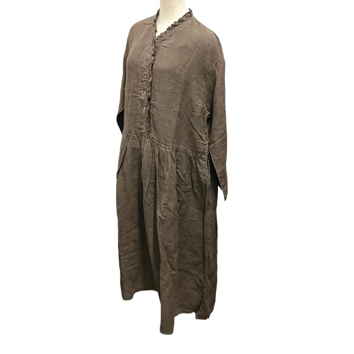 nest Robe(ネストローブ) リネン天然染めフリル使いワンピースリネン
