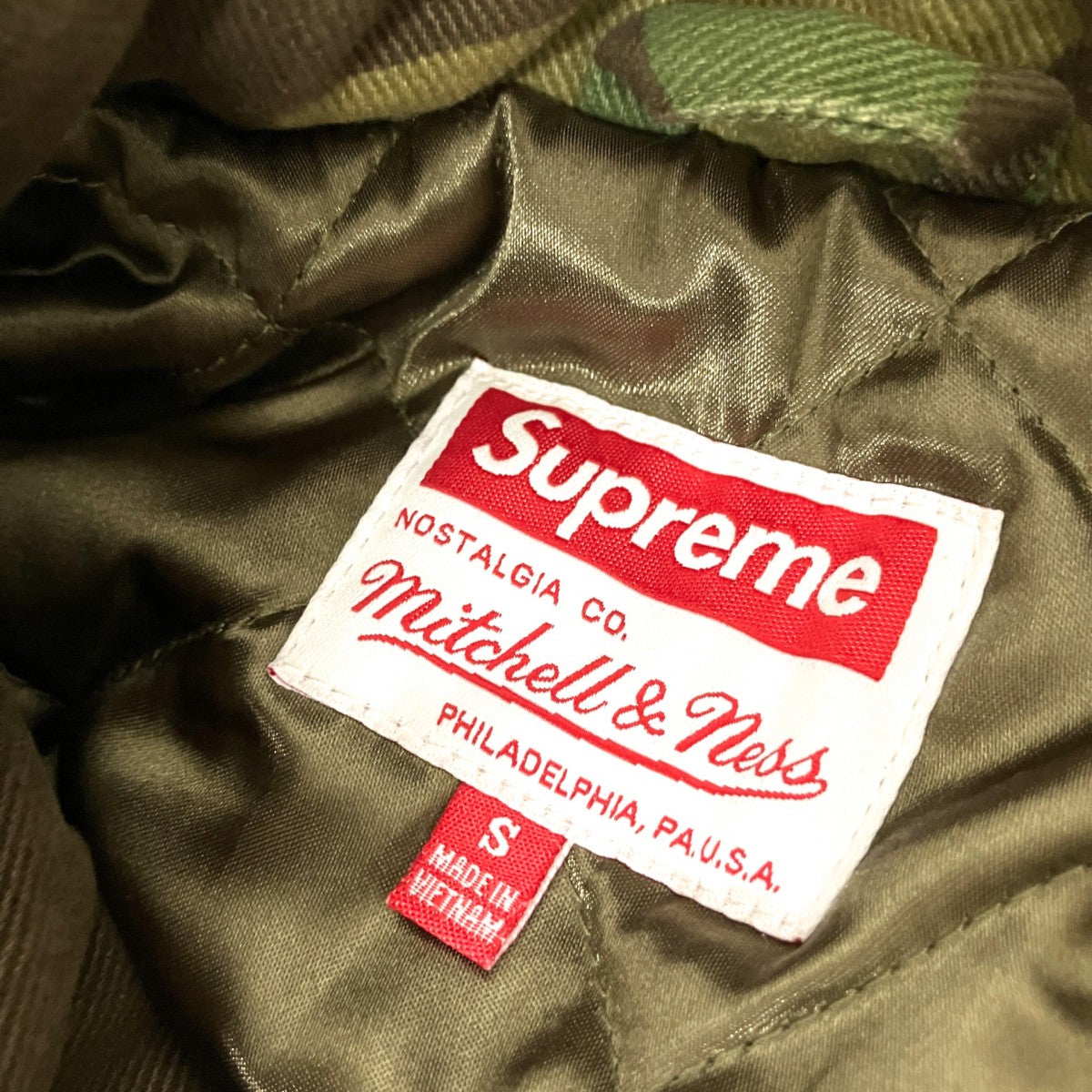 Supreme×MITCHELL ＆ NESS Twill Stadium Jacketカモフラージュ柄中綿ジャケット 古着・中古-4枚目のアイテム画像