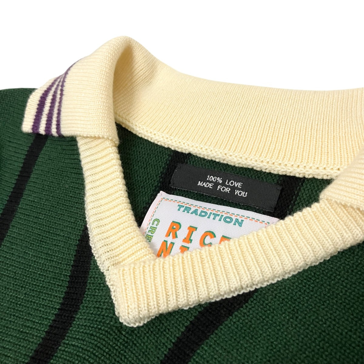 RICE NINE TEN KNITTING LONG SLEEVE SOCCER JERSEYVネックニット 古着・中古-3枚目のアイテム画像