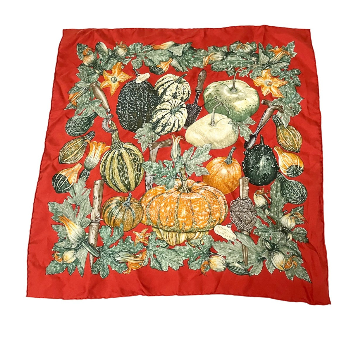 HERMES カレ45CITROUILLES ＆ COLOR IN TESシルク総柄スカーフ 古着・中古-1枚目のアイテム画像
