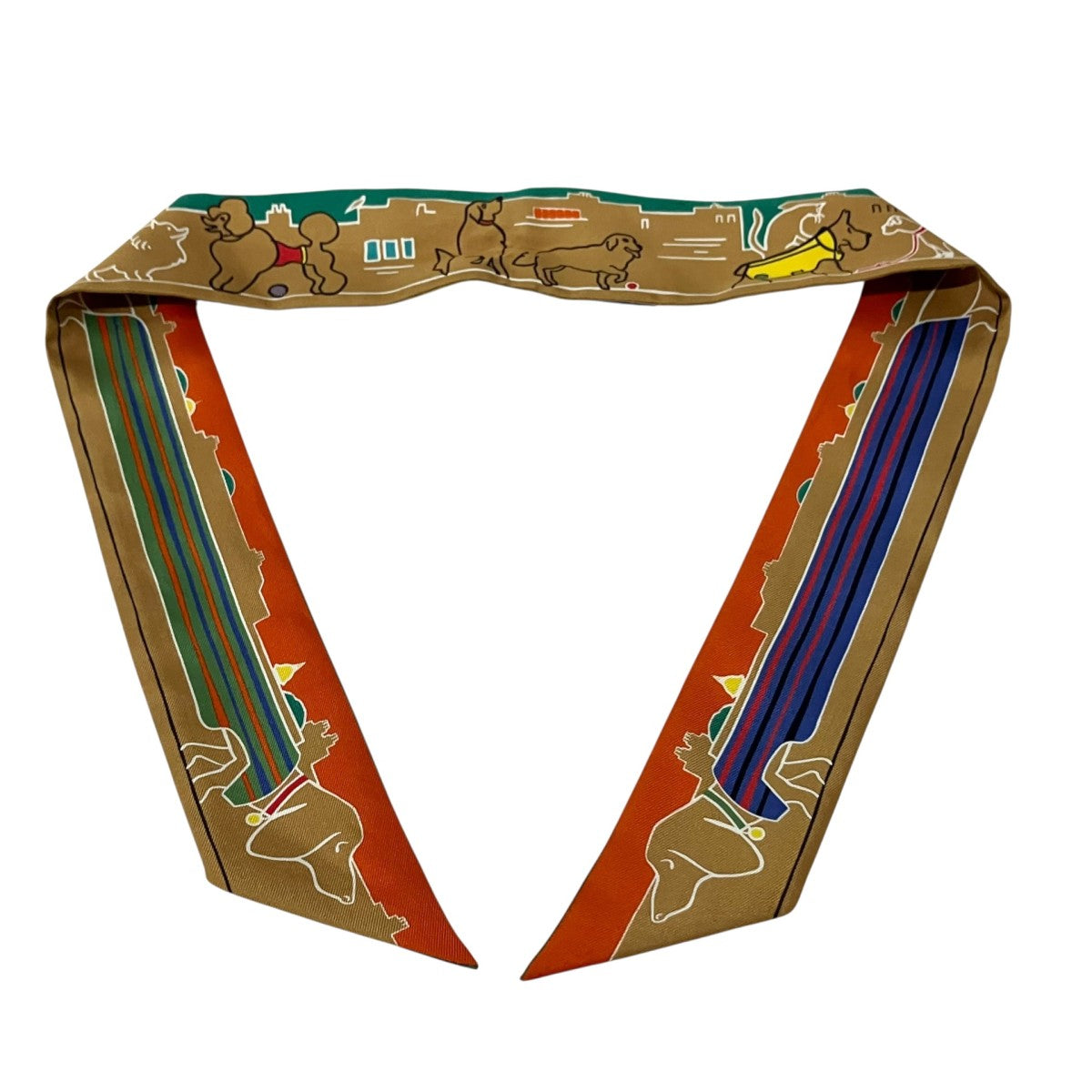 HERMES ツイリーLES CHIENS PARISIENSシルク総柄スカーフ 古着・中古-1枚目のアイテム画像