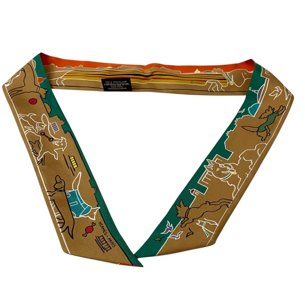 HERMES ツイリーLES CHIENS PARISIENSシルク総柄スカーフ 古着・中古-2枚目のアイテム画像