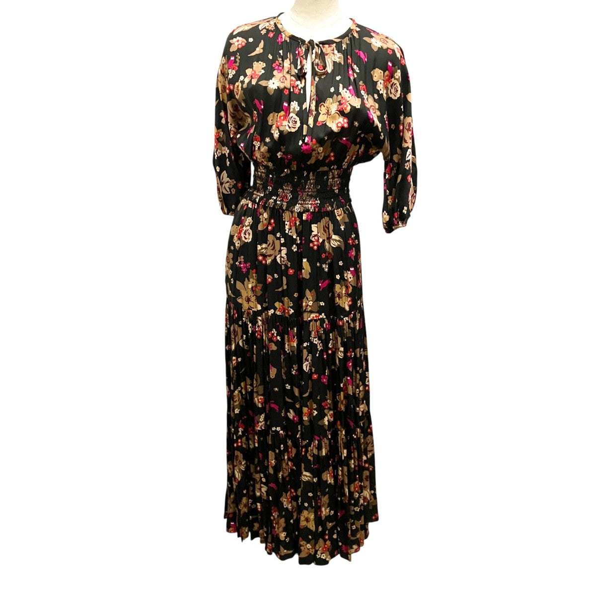Floral Bouquet Silk Twill Dress総柄ワンピースK5191