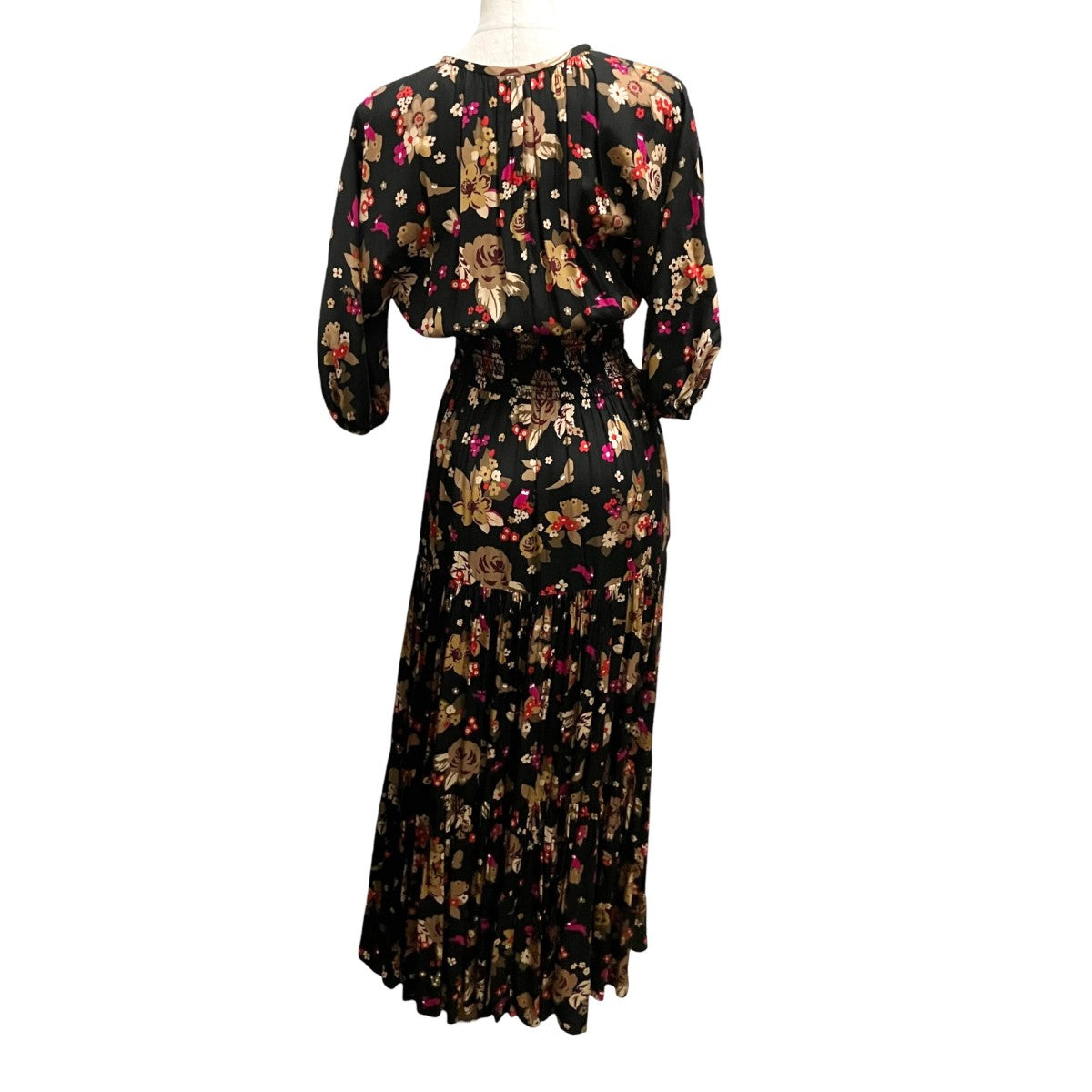 Floral Bouquet Silk Twill Dress総柄ワンピースK5191