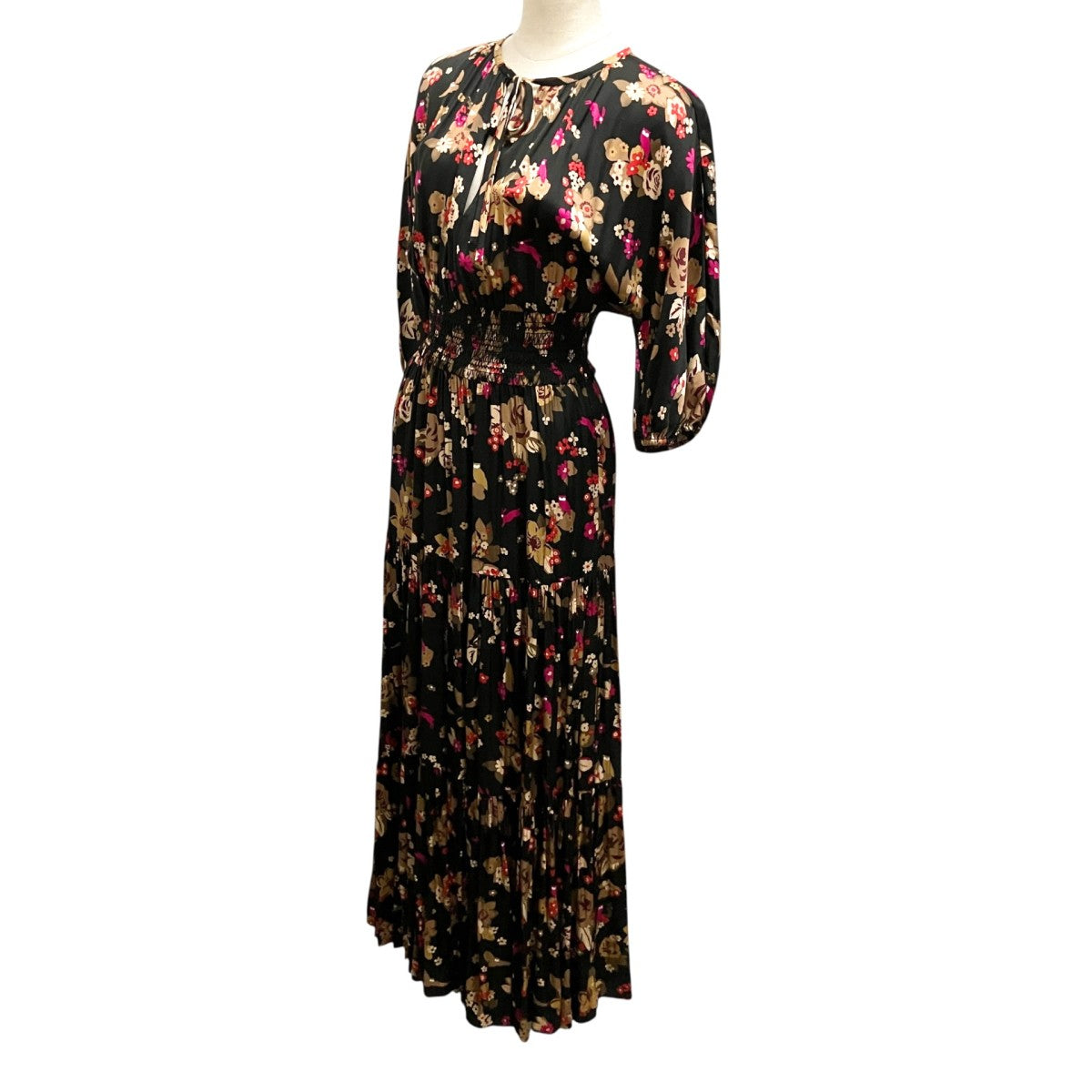 Floral Bouquet Silk Twill Dress総柄ワンピースK5191