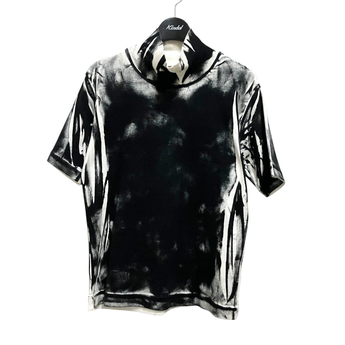 CIRCULAR RIB GARMENT CRUSH PRINT HIGH NECK HALF SLEEVE総柄TシャツYI T23 677