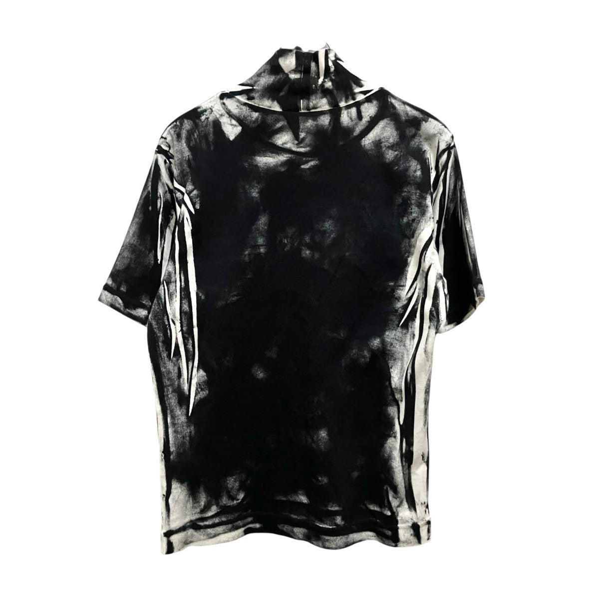 CIRCULAR RIB GARMENT CRUSH PRINT HIGH NECK HALF SLEEVE総柄TシャツYI T23 677