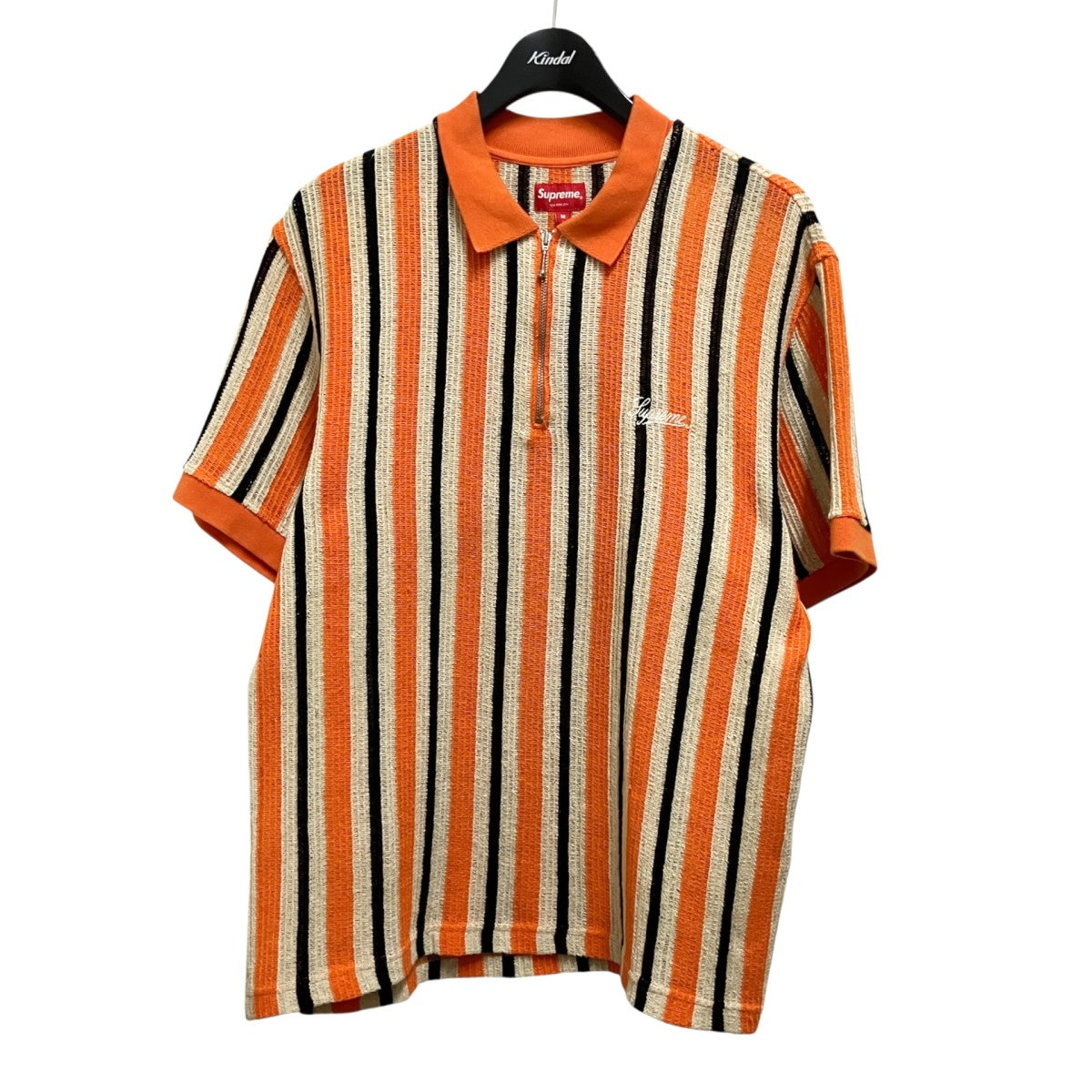 Open Knit Stripe Zip Poloポロシャツ