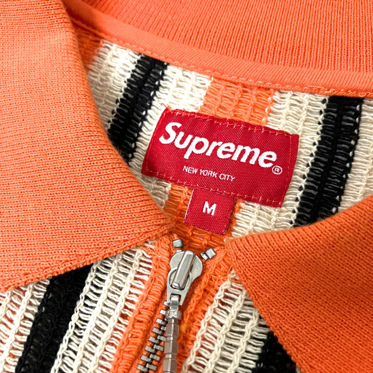 Open Knit Stripe Zip Poloポロシャツ
