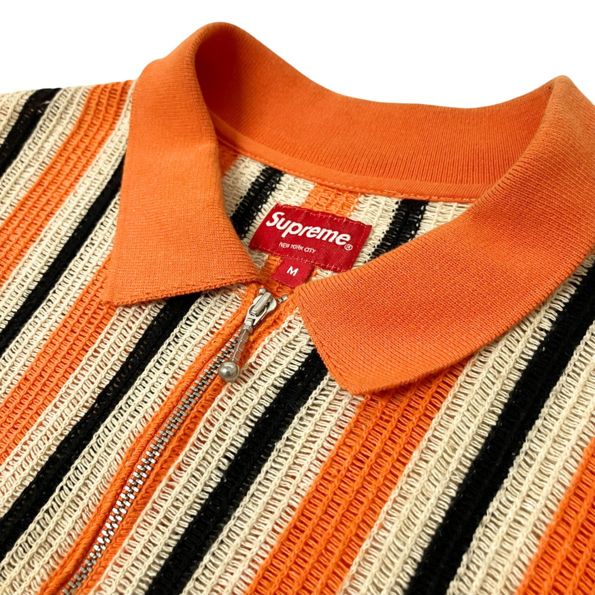 Open Knit Stripe Zip Poloポロシャツ