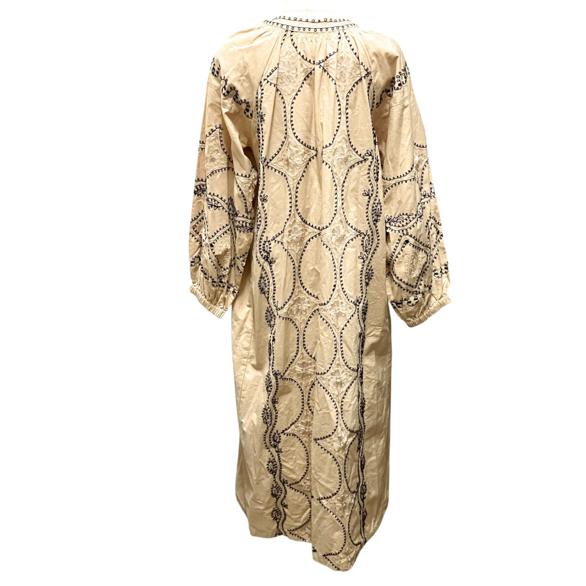 Cotton Linen Diamond Aari Embroidery Dress長袖ワンピース020442SG4