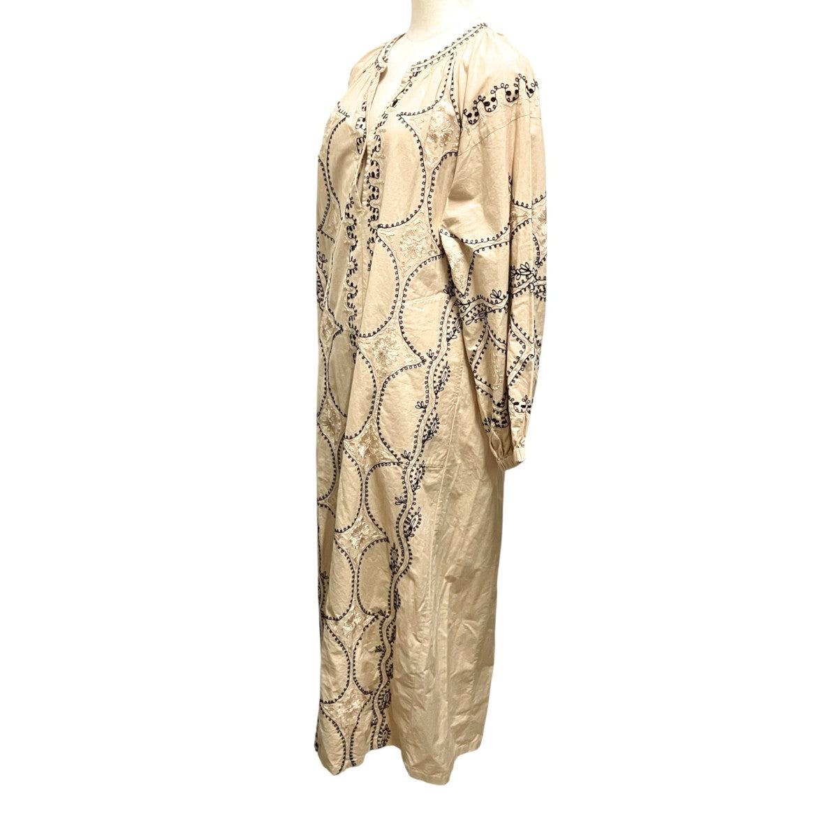 Cotton Linen Diamond Aari Embroidery Dress長袖ワンピース020442SG4
