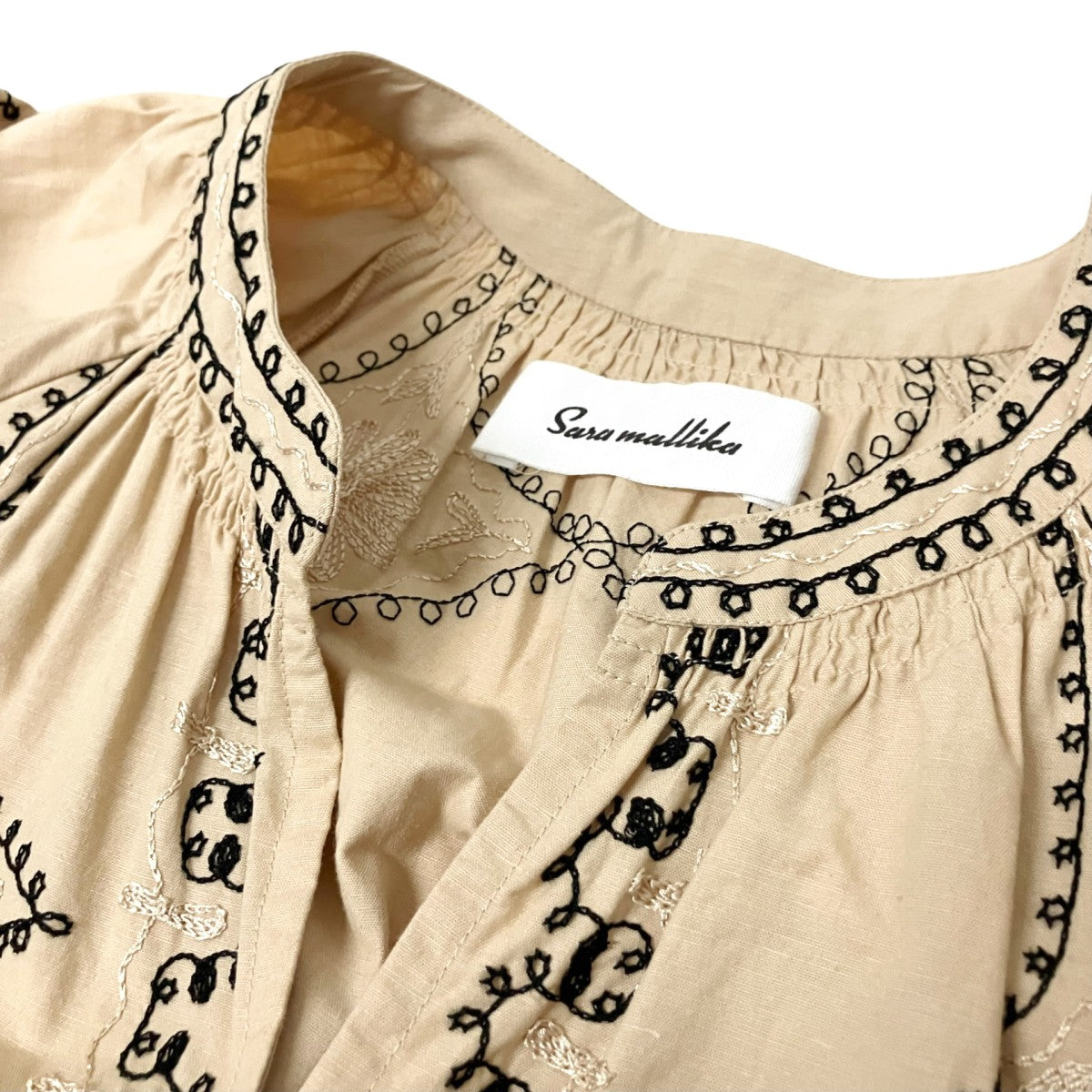 Cotton Linen Diamond Aari Embroidery Dress長袖ワンピース020442SG4