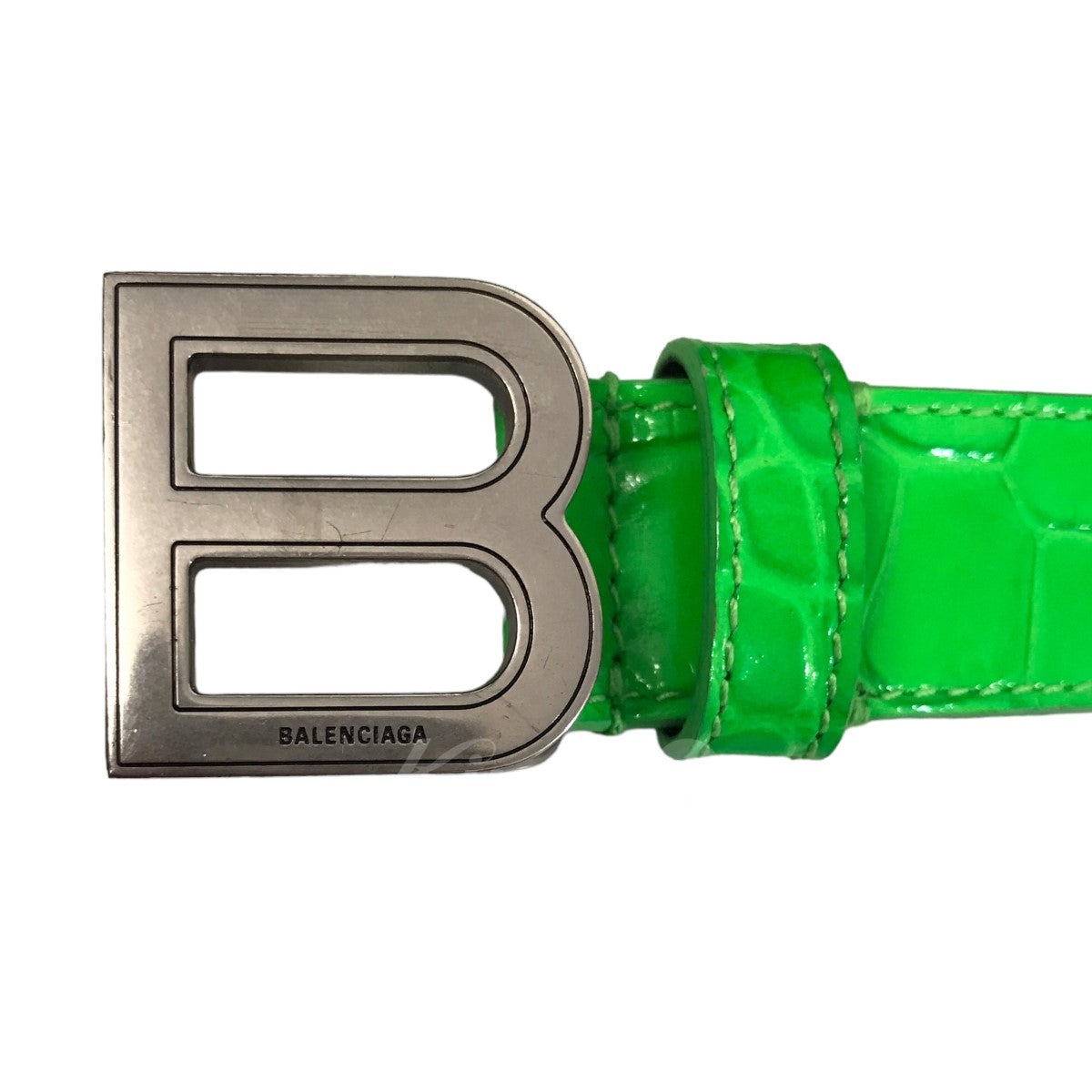 BALENCIAGA(バレンシアガ) 「Fluo Green Thin Hourglass Belt」クロコ ...