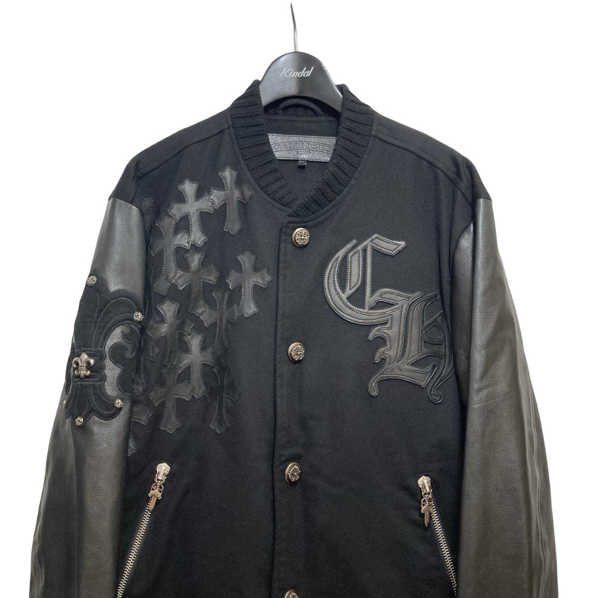 CHROME HEARTS(クロムハーツ) 「LETTERMAN」レターマン CHマルチレザーパッチレザースリーブカシミヤブルゾン ブラック サイズ  16｜【公式】カインドオルオンライン ブランド古着・中古通販【kindal】