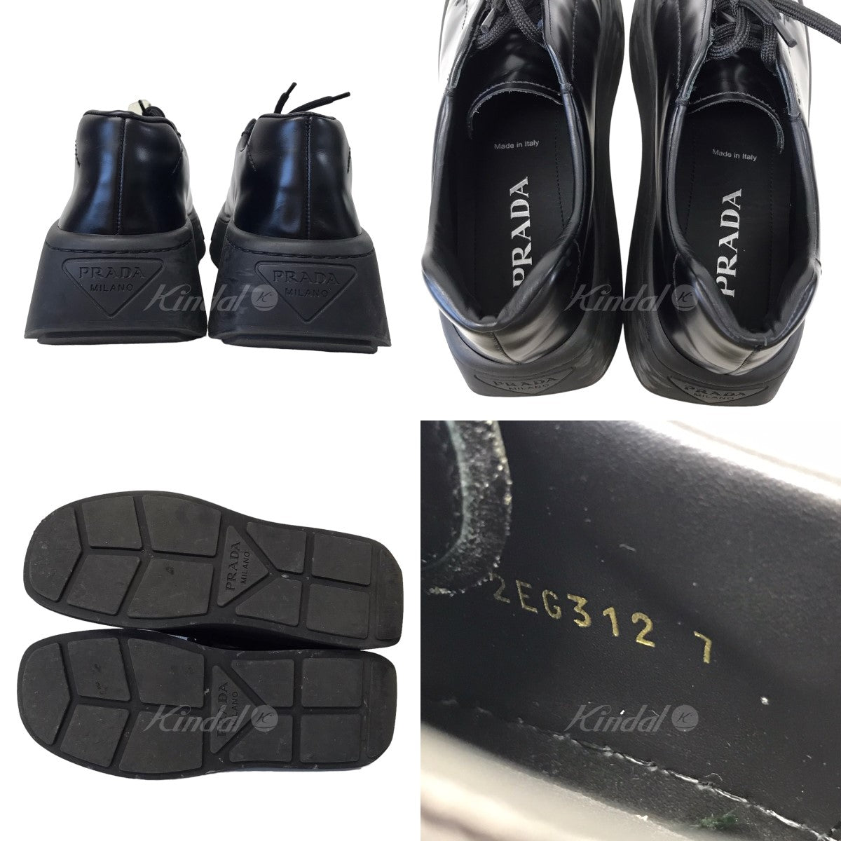 PRADA(プラダ) 21AW ブラッシュドレザープラットフォームソールダービーシューズ 2EG312 2EG312 ブラック サイズ  14｜【公式】カインドオルオンライン ブランド古着・中古通販【kindal】