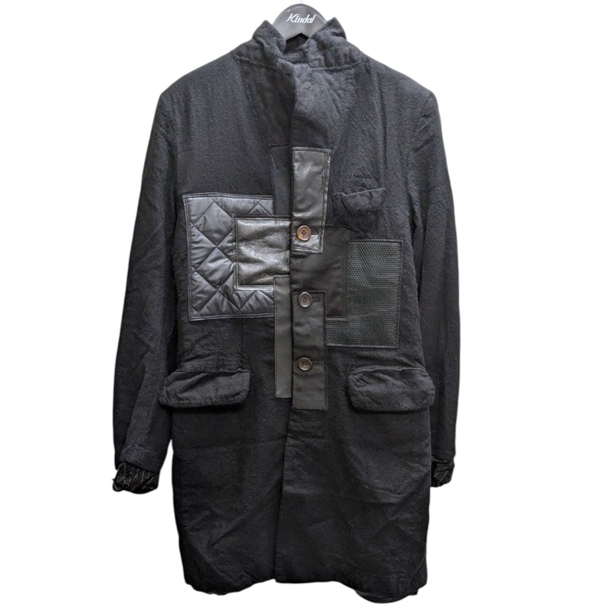 JUNYA WATANABE MAN ウールサージ製品縮絨×多素材パッチワークコート 古着・中古-1枚目のアイテム画像