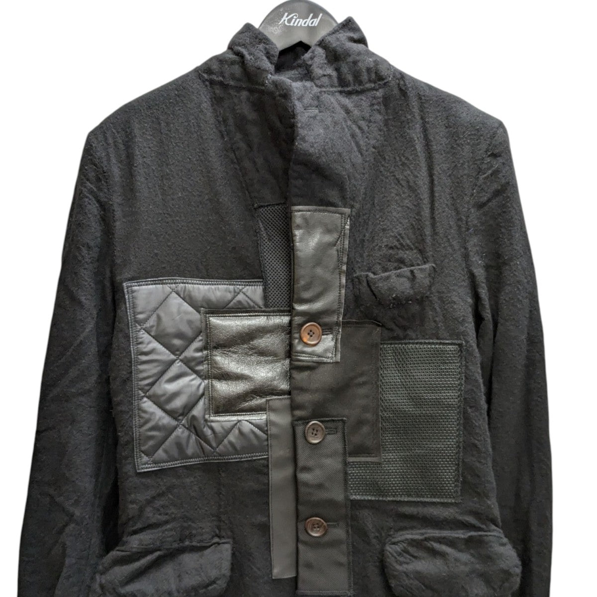 JUNYA WATANABE MAN ウールサージ製品縮絨×多素材パッチワークコート 古着・中古-2枚目のアイテム画像