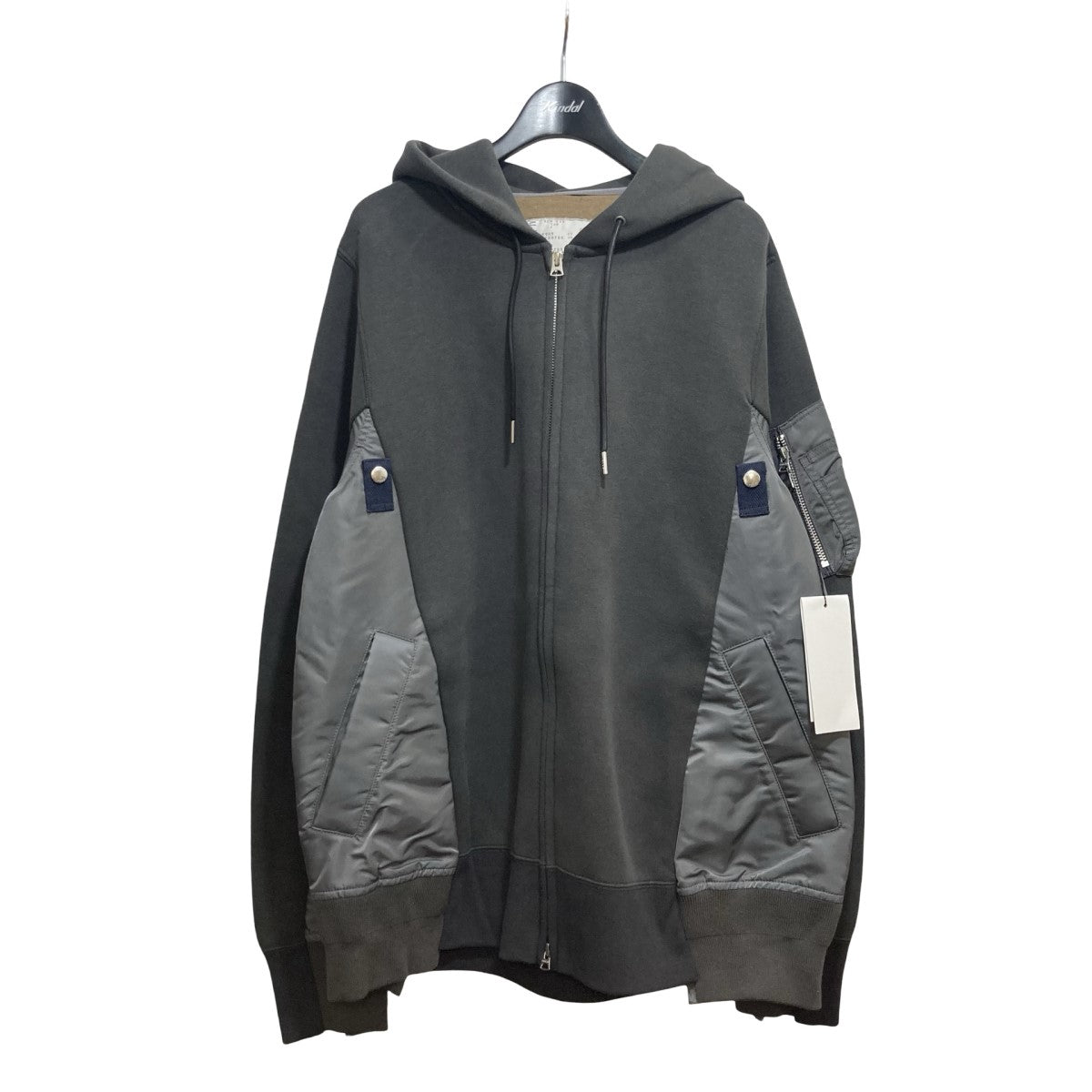 sacai(サカイ) Sponge Sweat x Nylon Twill HoodieジップアップパーカーSCM-056 SCM-056 グレー  サイズ 16｜【公式】カインドオルオンライン ブランド古着・中古通販【kindal】