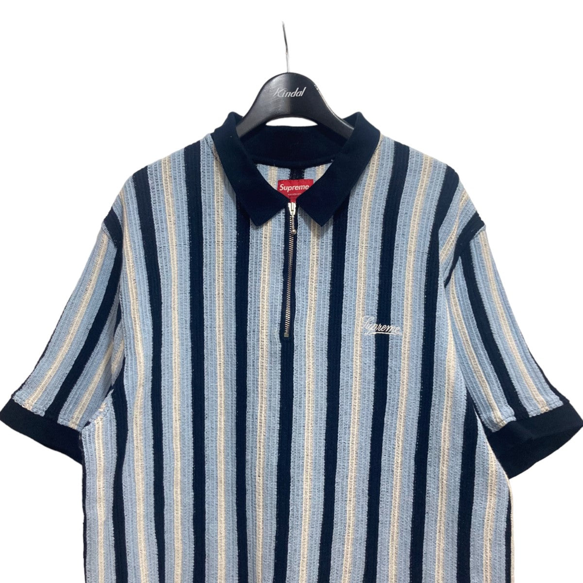 Supreme(シュプリーム) 22SSOpen Knit Stripe Poloジップポロシャツ ネイビー×ブルー サイズ  16｜【公式】カインドオルオンライン ブランド古着・中古通販【kindal】