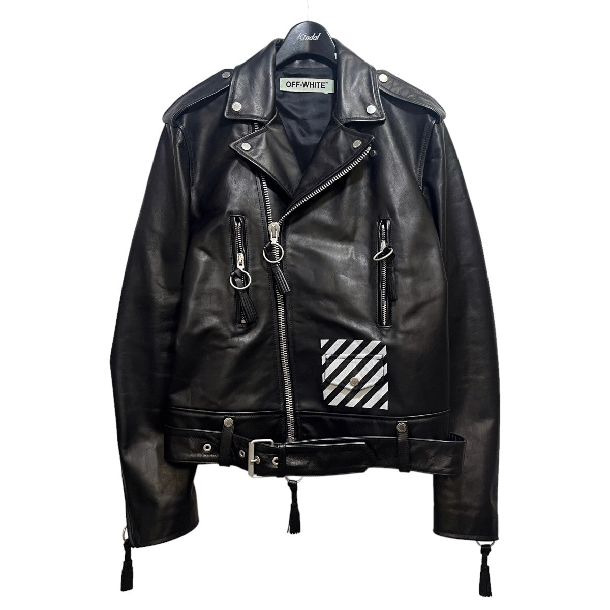 OFFWHITE(オフホワイト) 16AWDiagonal Leather Biker Jacketライダースジャケット ブラック サイズ  S｜【公式】カインドオルオンライン ブランド古着・中古通販【kindal】