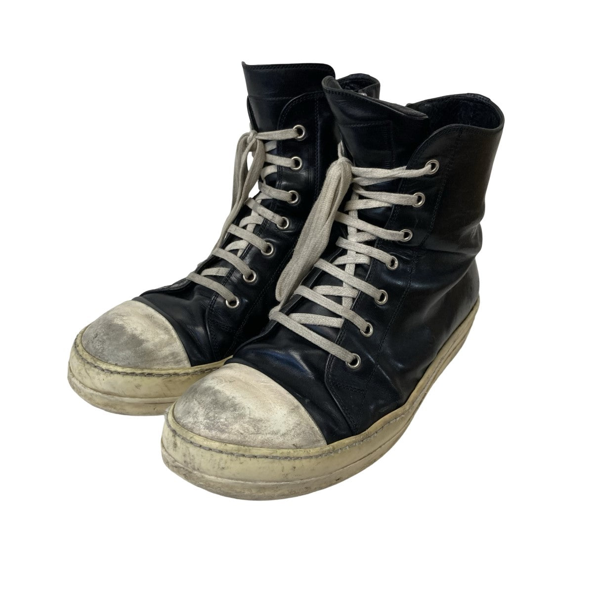 RICK OWENS(リックオウエンス) RAMONES HIGHラモーンズレザーハイカットスニーカー ブラック サイズ 42  1/2｜【公式】カインドオルオンライン ブランド古着・中古通販【kindal】