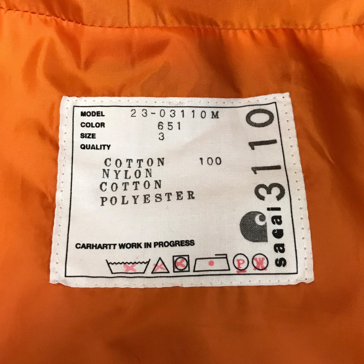 sacai×CARHARTT WIP Carhartt WIP CanvasxMA-1 JK Michigan