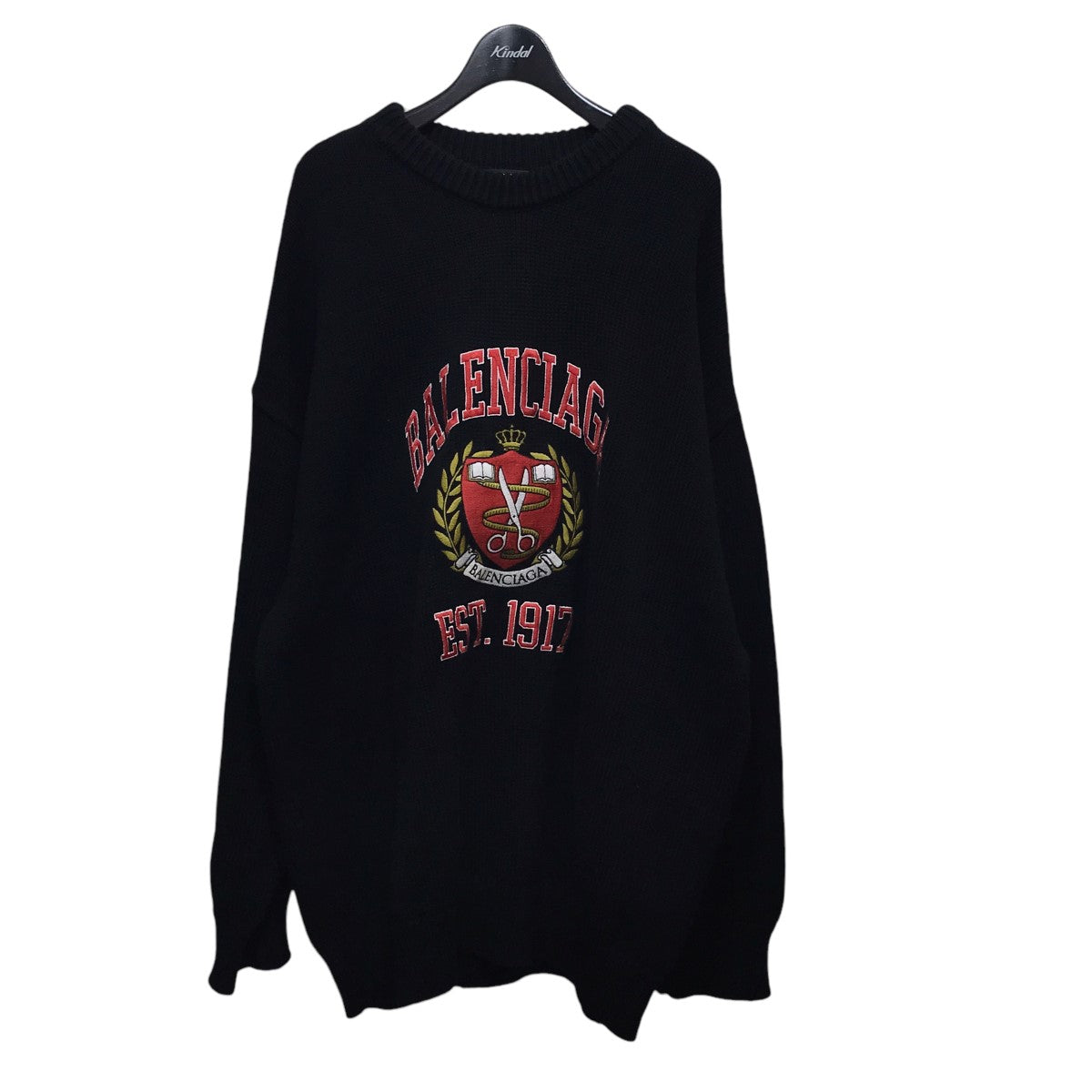 BALENCIAGA(バレンシアガ) 21AWCollege Logo Ribbed Hem Knit Sweaterカレッジ ロゴ リブ ヘム  ニットセーター ブラック サイズ L｜【公式】カインドオルオンライン ブランド古着・中古通販【kindal】