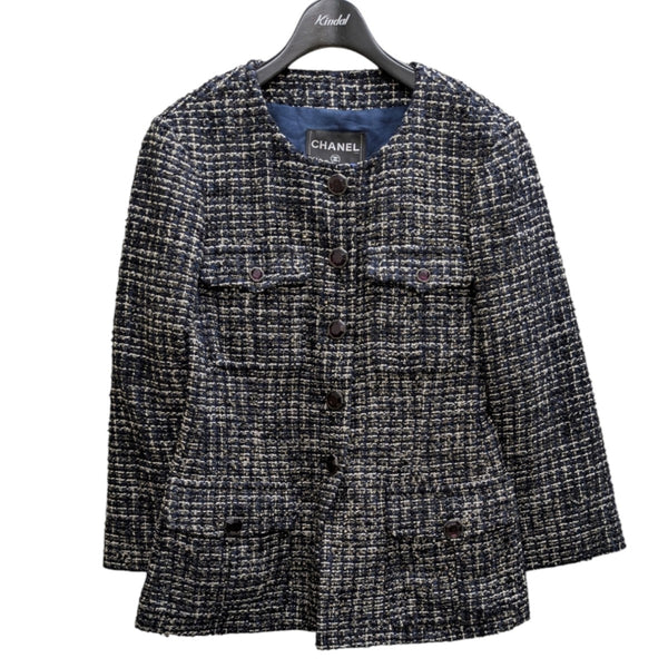 CHANEL(シャネル) ノーカラーツイードジャケット P44672V32755
