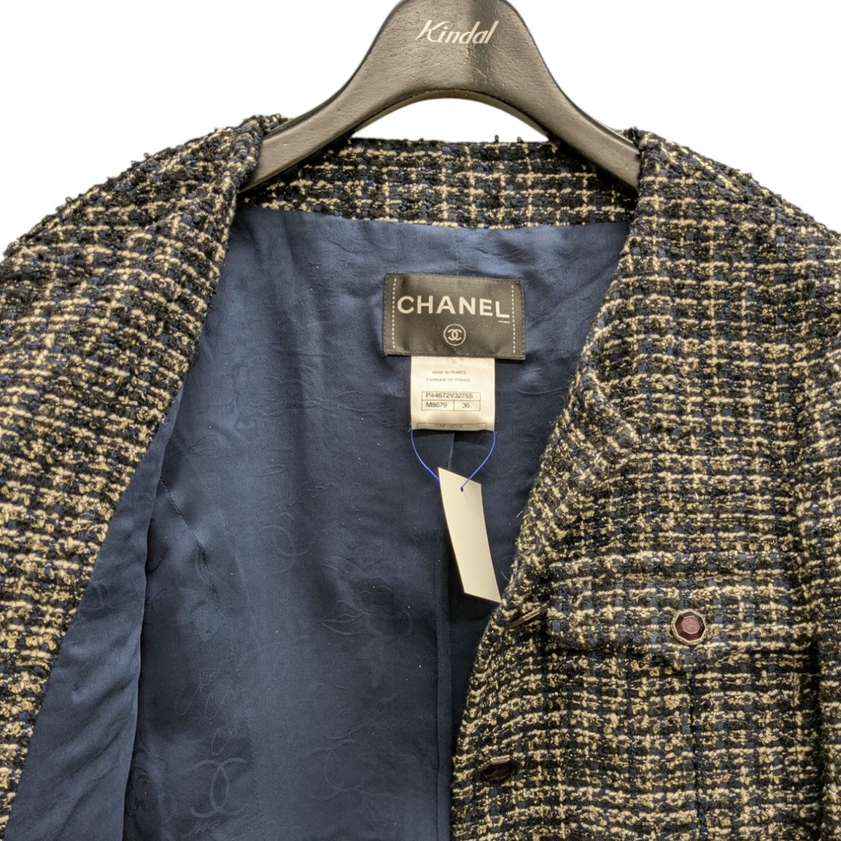 未使用品 シャネル 花柄 レース ジャケット ノーカラー 36 ツイード CHANEL(シャネル) ノーカラーツイードジャケット P44672V32755