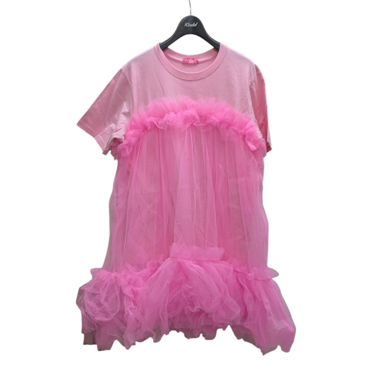 VIVIANO Gatehered Tulle T-shirt ギャザークルーネックTシャツ 古着・中古-1枚目のアイテム画像
