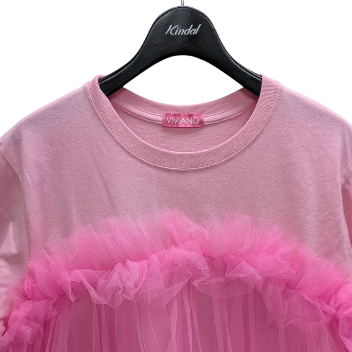 VIVIANO Gatehered Tulle T-shirt ギャザークルーネックTシャツ 古着・中古-3枚目のアイテム画像