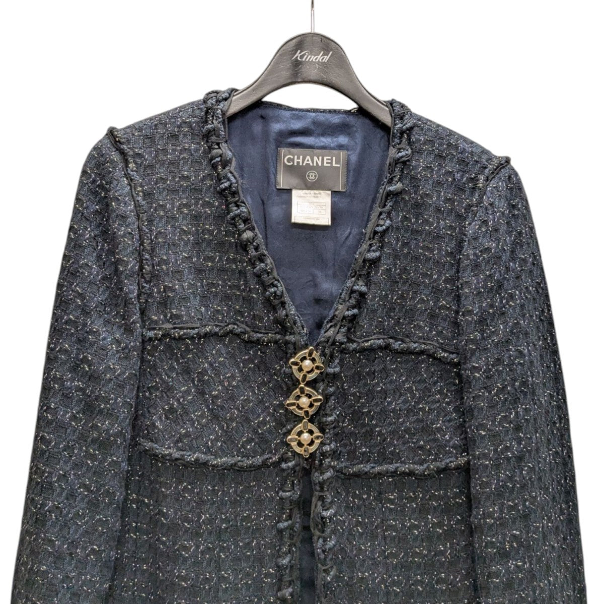 CHANEL ノーカラー ツイードジャケット　36 美品 シャネル CHANEL ノーカラー ツイードジャケット ココマーク