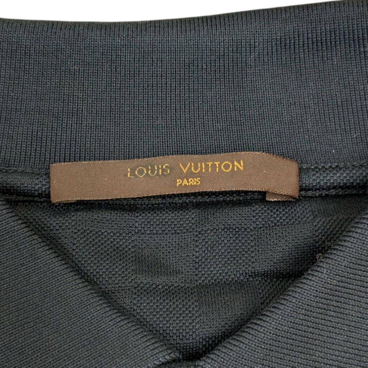 LOUIS VUITTON ポロシャツ ダミエ 柄 ポケット付き ネイビー M