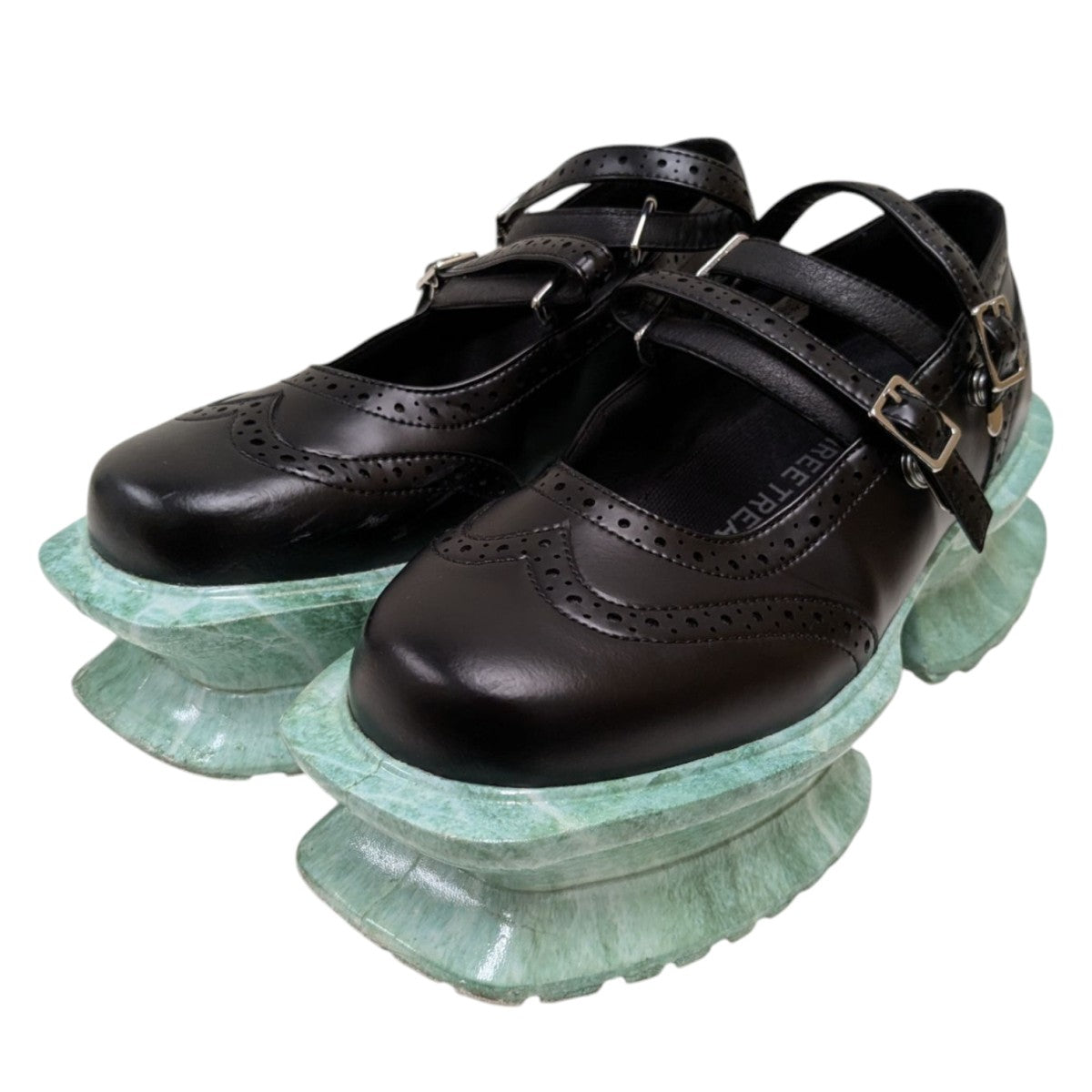 AKIKOAOKI×THREE TREASURES black leather×jade シューズ