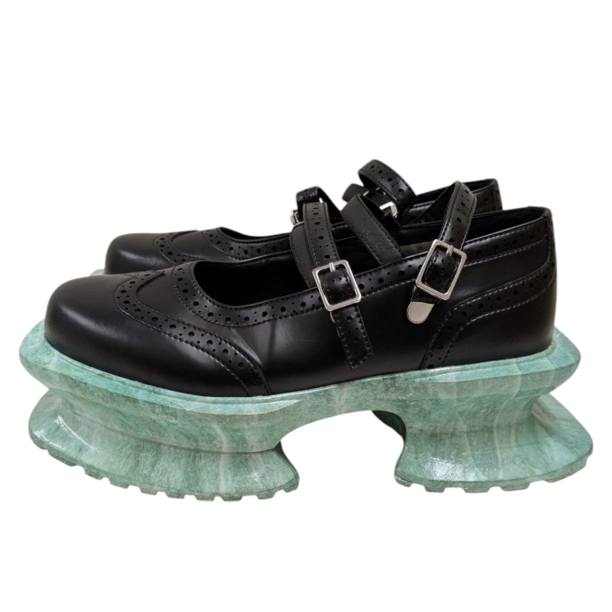 AKIKOAOKI×THREE TREASURES black leather×jade シューズ