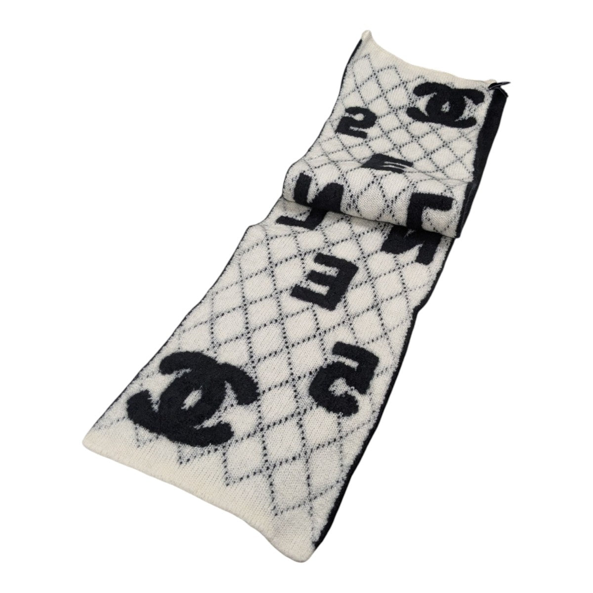 CHANEL(シャネル) カシミヤウールマフラー ブラック×ホワイト