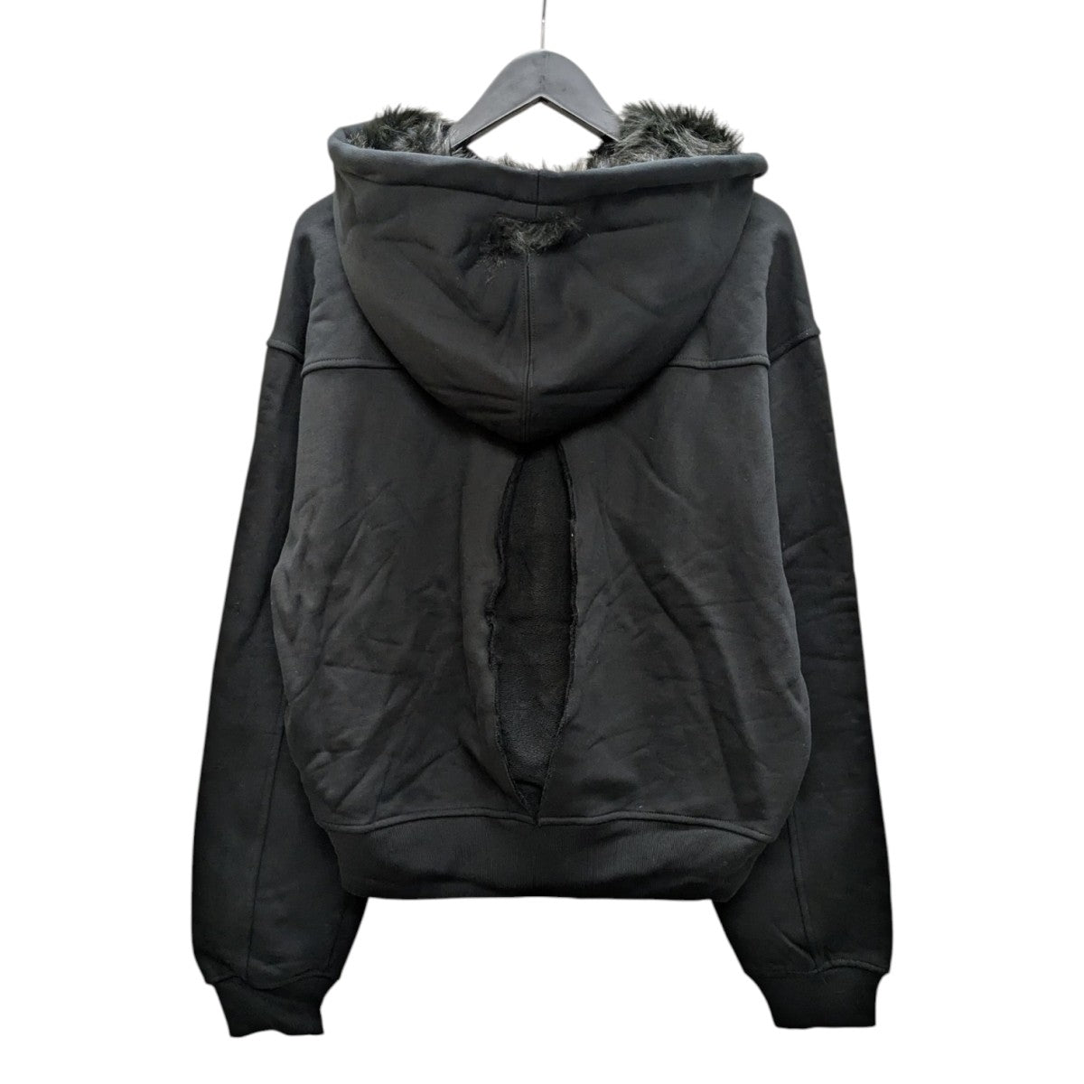 mo_21　24aw NULLUS FUR HOODIE ヌル NULLUS 24AW FUR HOODIE ジップファーパーカー ブラック サイズ