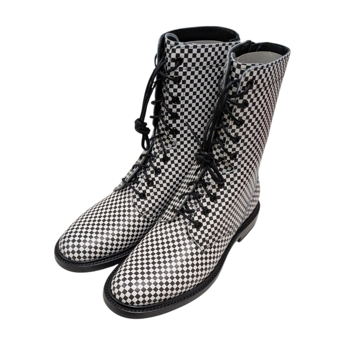 チェッカーレースアップブーツ