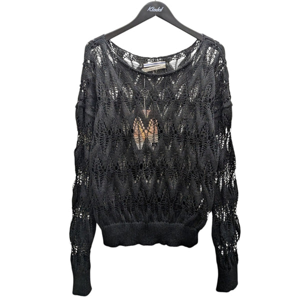 CristaSeya クリスタセヤ　リネンケーブルニット ブラック　XL Cristaseya(クリスタセヤ) Linen Lace Sweaterレースニット ブラック