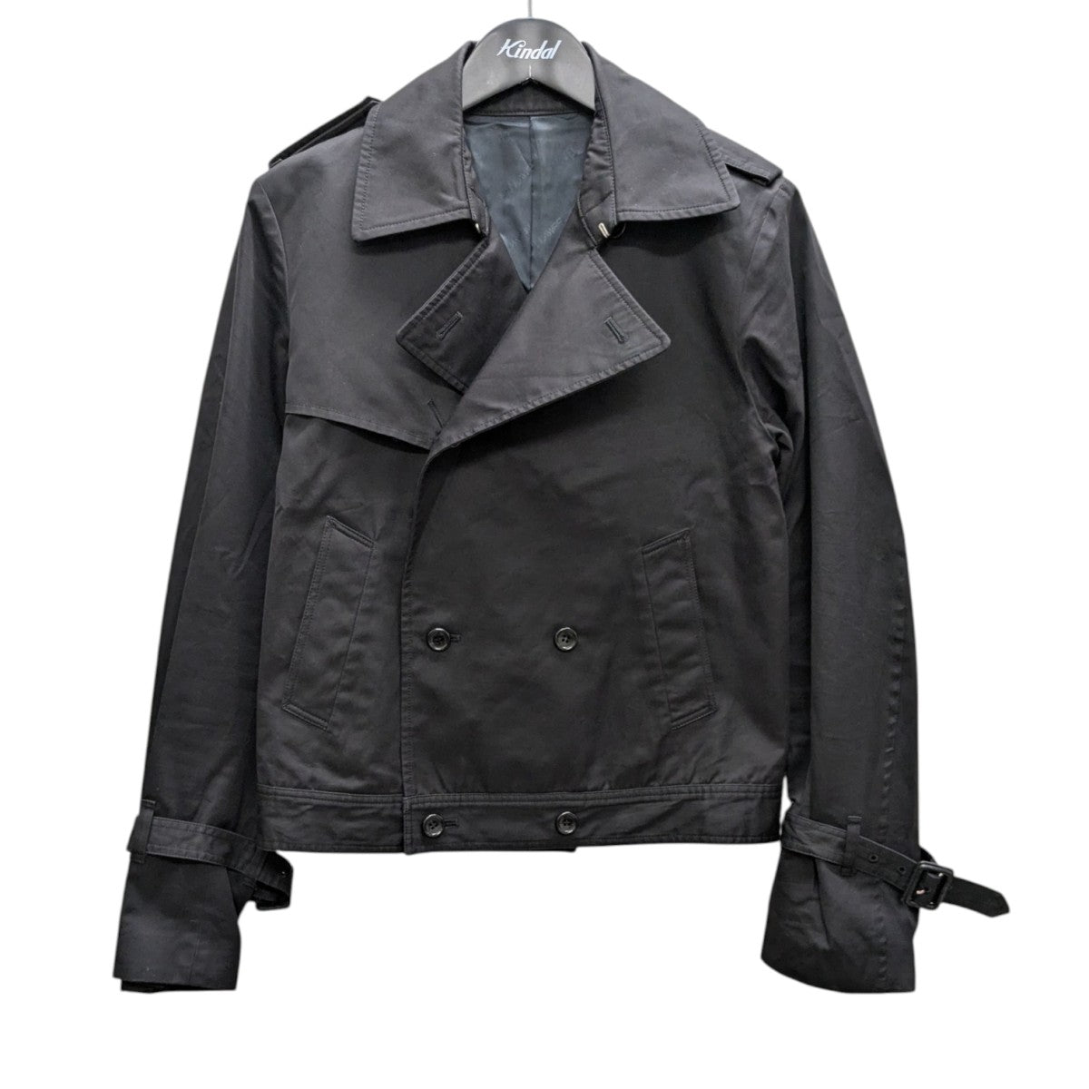 ジョンローレンスサリバン ステンカラーコート 光沢 裏地柄 シルク ブルー 36 JOHN LAWRENCE SULLIVAN（ジョンローレンスサリバン)中古・古着