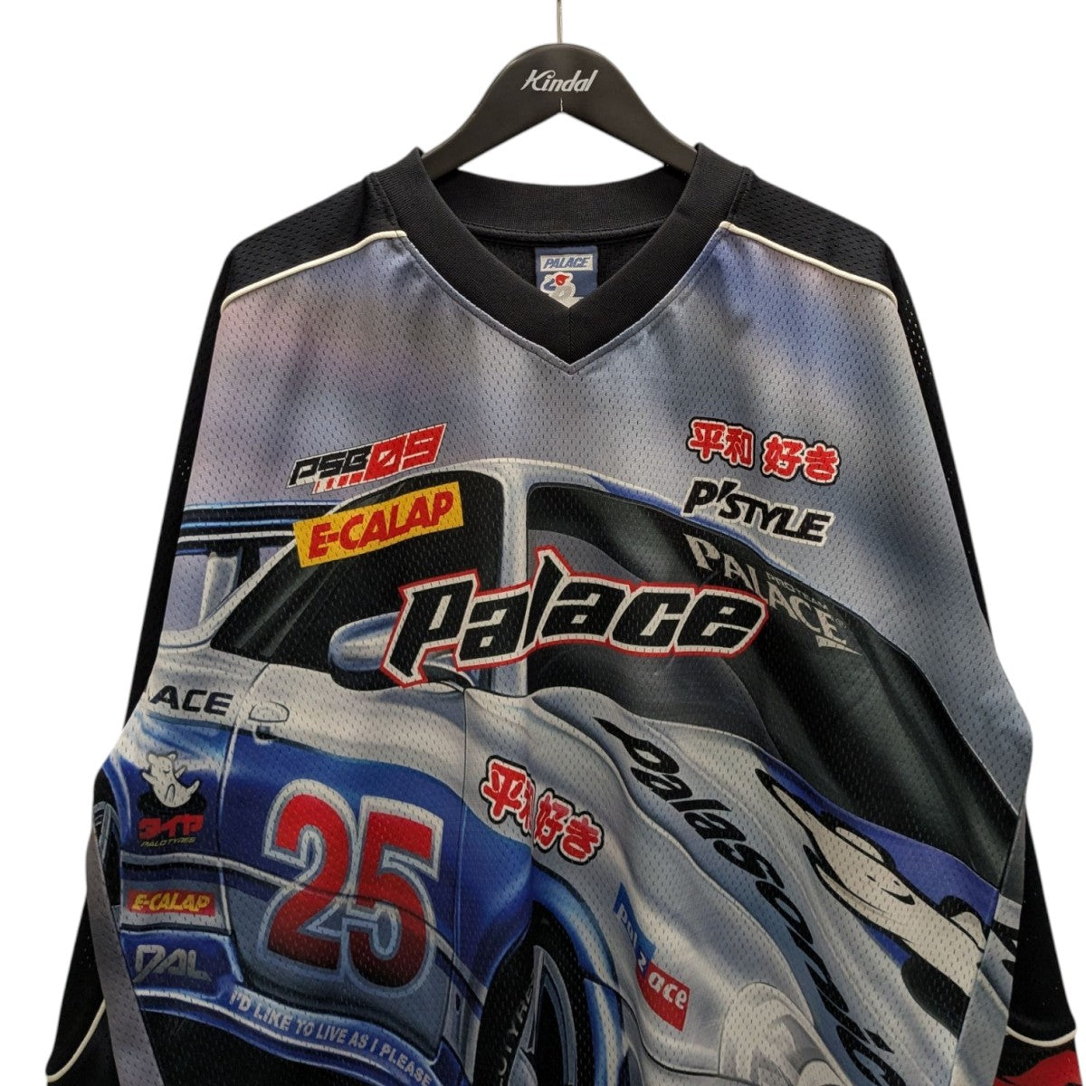 PALACE(パレス) RACEY JERSEYメッシュTシャツ グレー×ブラック