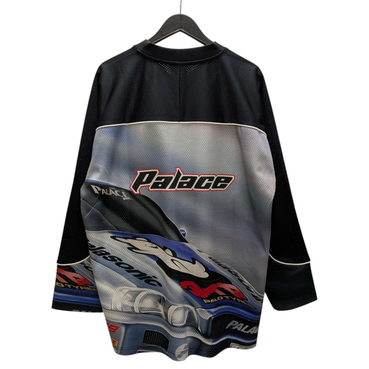 PALACE メッシュシャツ M 黒 番号5 PALACE(パレス) RACEY JERSEYメッシュTシャツ グレー×ブラック