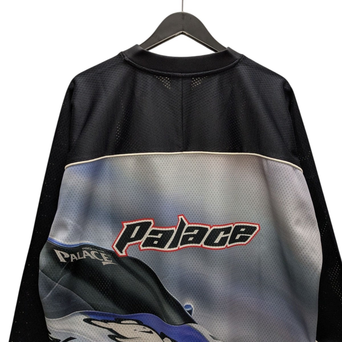 PALACE ブラック トレーナー Mサイズ PALACE(パレス) RACEY JERSEYメッシュTシャツ グレー×ブラック