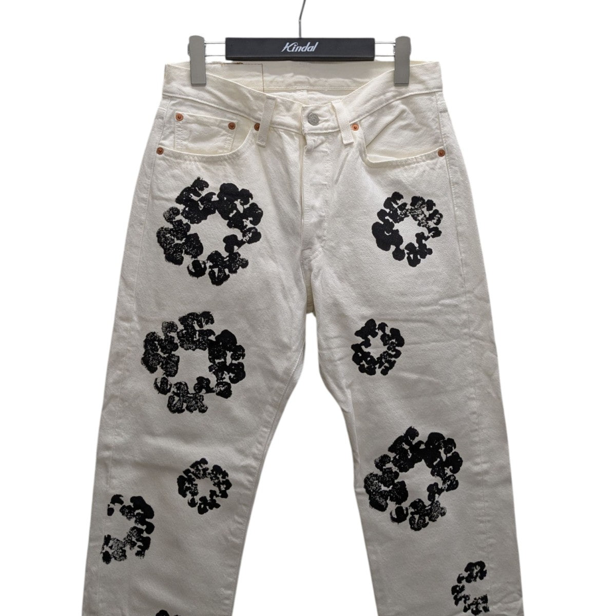 willfully フラワープリントデニムOP セール】flower print volume gather sleeve denim OP