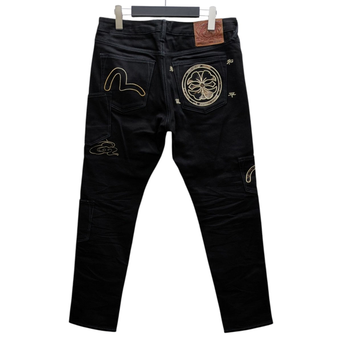 中古 EVISU PGM カモメ刺繍 チノワークパンツ ディストレスドカモメアップリケ刺繍とマルチポケット ルーズ