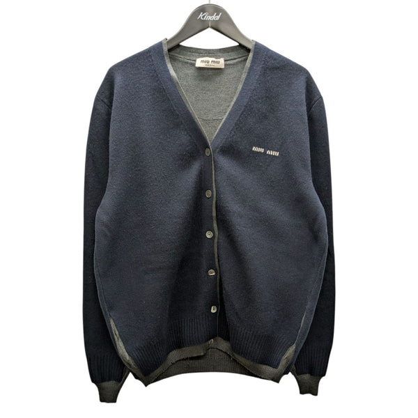 希少 MIU MIU 上質 カシミヤ シルク Vネック ニット カーディガン MIU MIU(ミュウミュウ) シルクxカシミヤ カーディガン MMF918 ネイビー